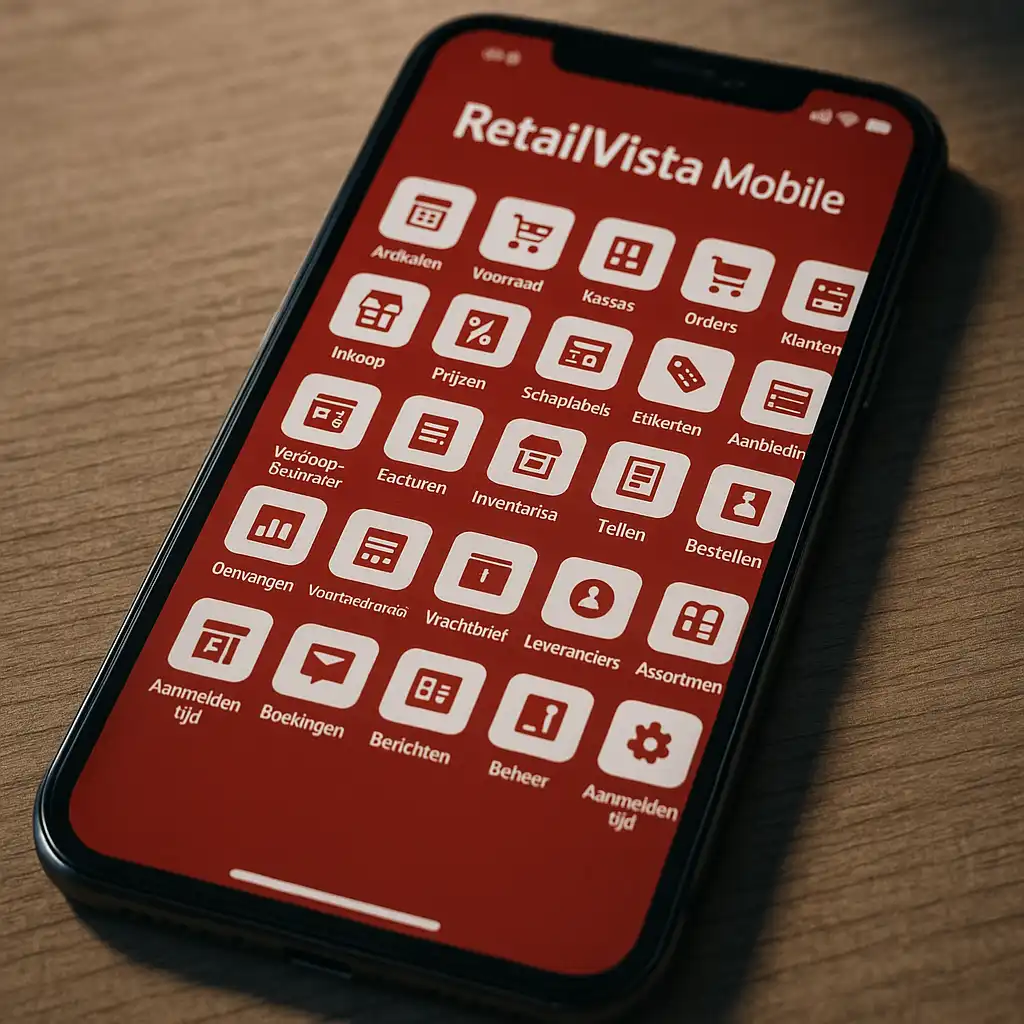 POS terminal naast mobiele betaalap RetailVista Mobile app voor orderpicking</p>
<p>