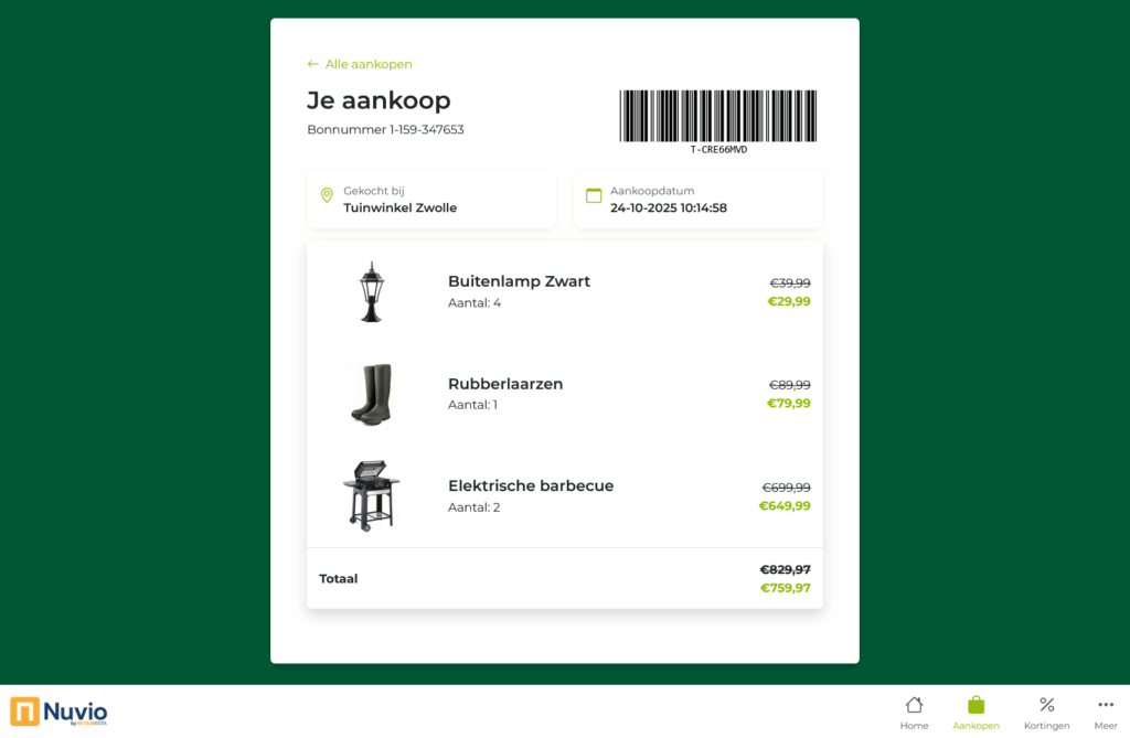 Nuvio stand van zaken – RetailVista Nuvio stand van zaken | Aankoophistorie detail NL