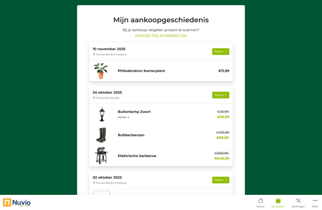 Nuvio stand van zaken | Aankoophistorie overzicht NL