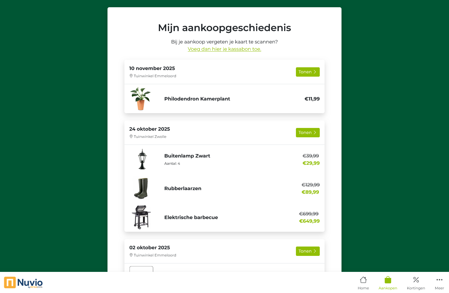 Stand van zaken Nuvio realisatie | Aankoophistorie overzicht NL