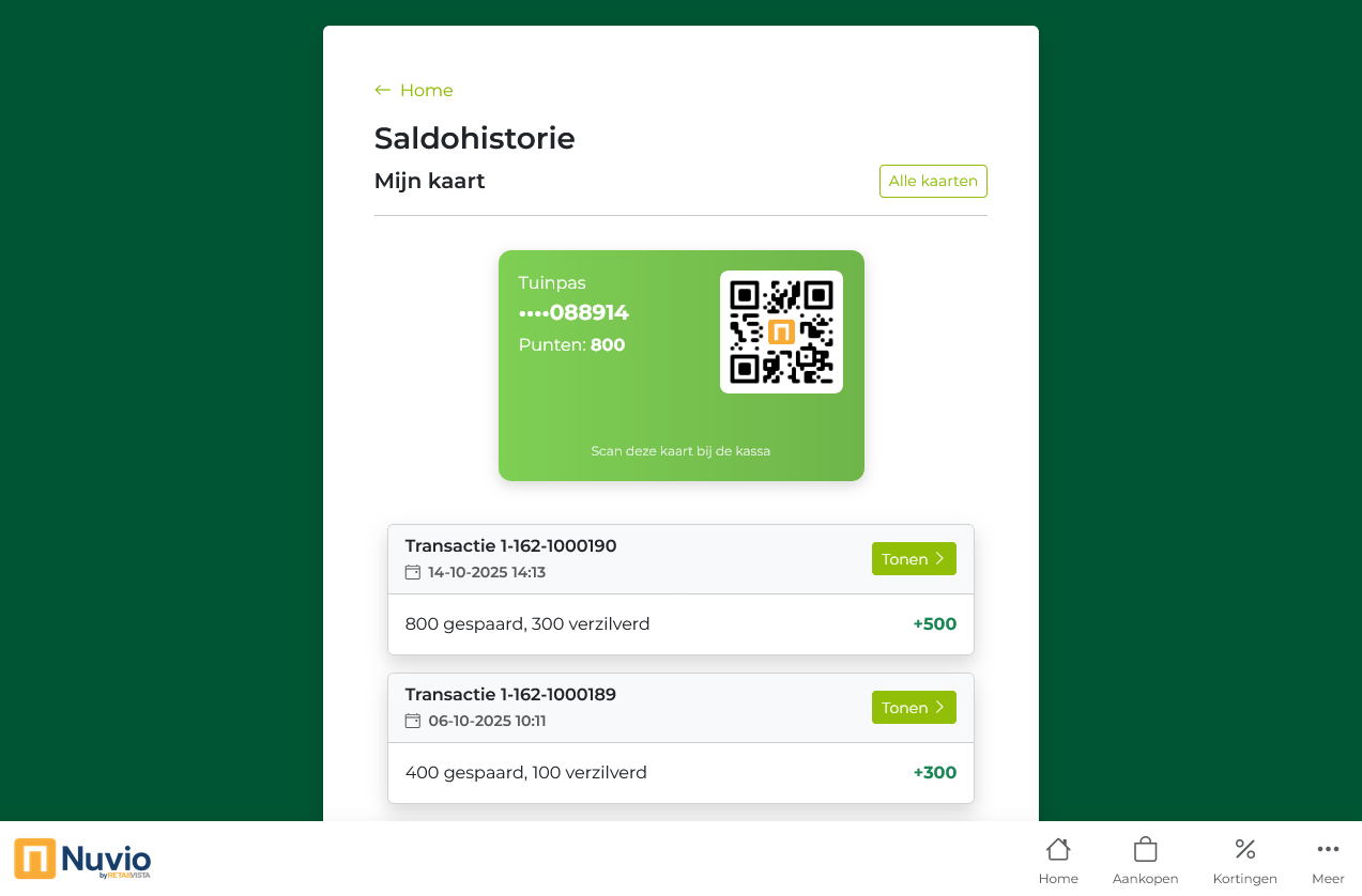 Stand van zaken Nuvio realisatie | Saldohistorie NL