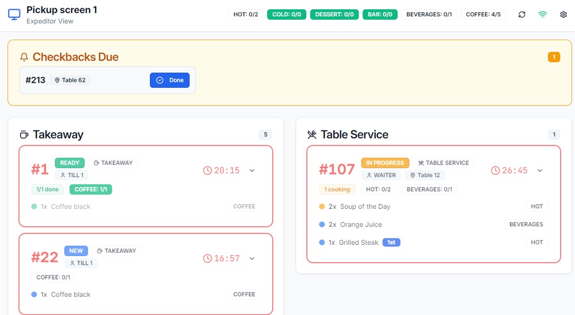 Kitchen Display Screen showing live orders in restaurant kitchen