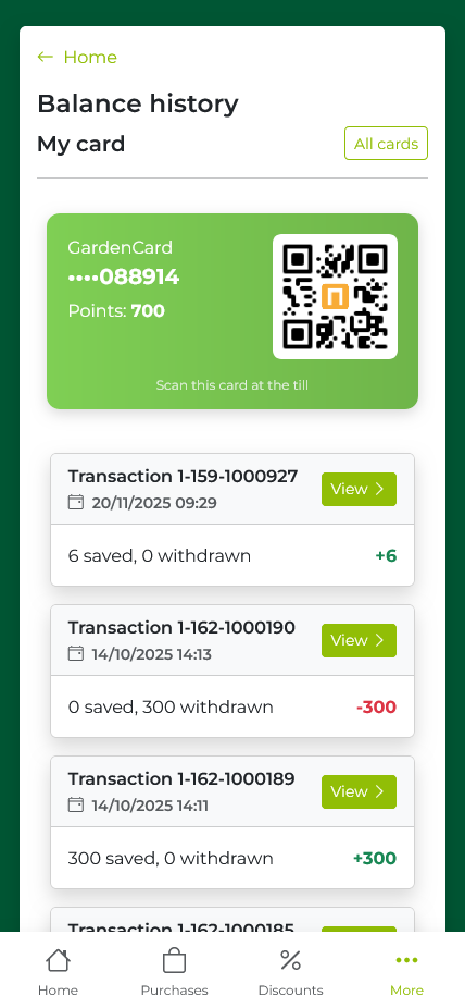 Loyalty card history